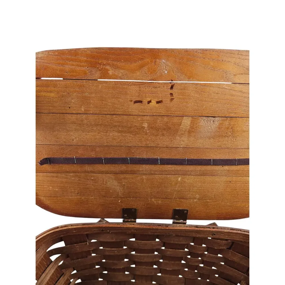 VINTAGE 1940-50's WOV-N-WOOD by‎ JERYWIL PICNIC BASKET ~ WOODEN ~ RUSTIC ~ RETRO
